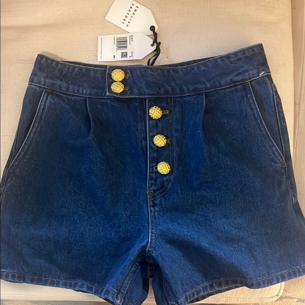 English Factory Blue Jean Shorts with Gold Buttons